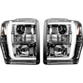 Recon Lighting Super Duty Projector Headlights w/ HP Smooth White OLED DRL and Scanning Switchback HP Amber LED Turn Signals - Smoked Black — 2011-2016 Ford F-250/F-350/F-450/F-550