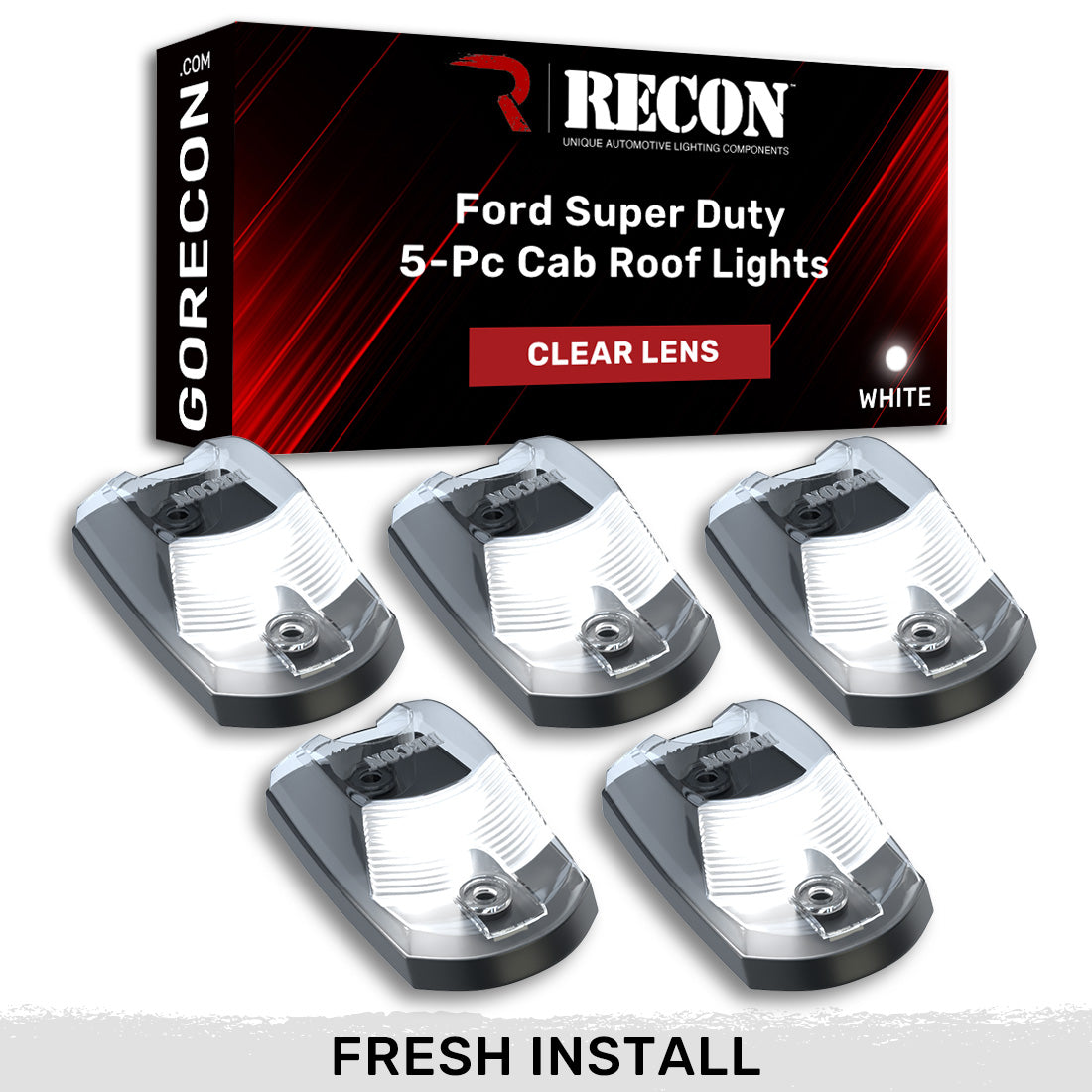 Recon 5-Piece Clear Cab Roof Light Kit, White HP LEDs - 2017-2025 Ford Super Duty