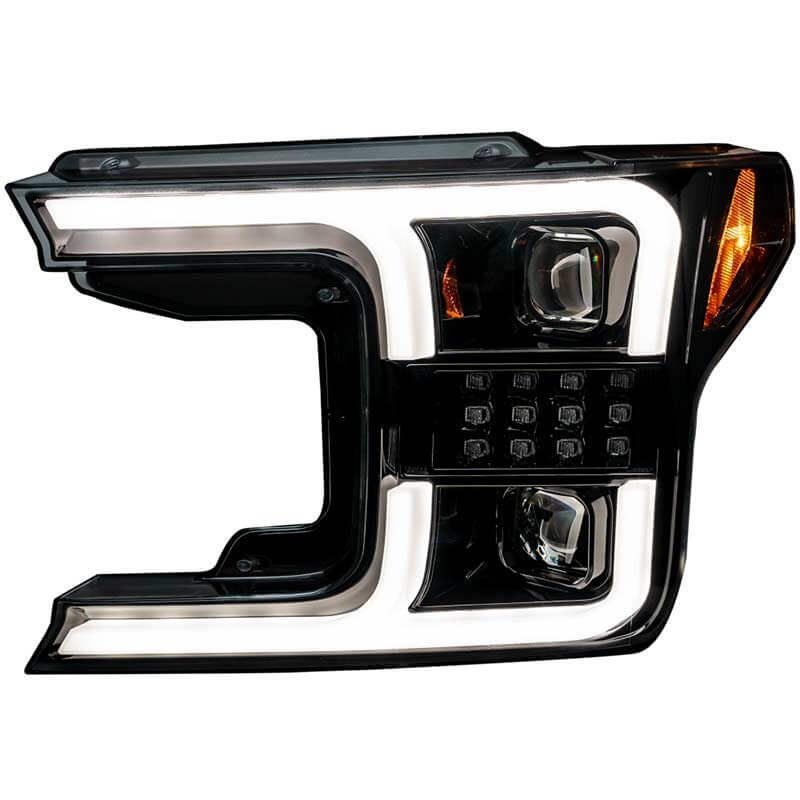 Recon Lighting Super Duty Projector Headlights w/ Ultra High Power Smooth OLED Halos and DRL - Smoked Black — 2011-2016 Ford F-250/F-350/F-450/F-550