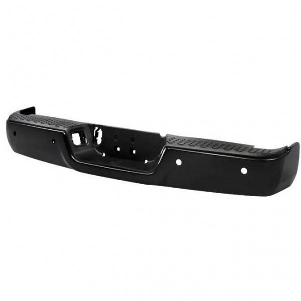 Spyder Black OEM Style Steel Rear Bumper with Step Pad — 2010-2012 Dodge/Ram 2500/3500/Ram 1500 (With Parking Sensor Holes)