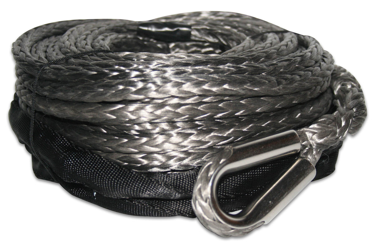 Bulldog Winch Synthetic Rope 20124 - 9.5mm x 75ft, Grey, w/ 6ft Abrasion Sleeve