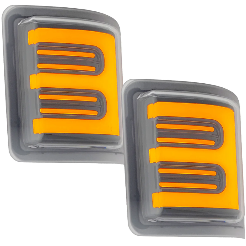 Recon Lighting Super Duty Side Mirror Lenses 2-Piece Set w/ Amber LED Running Lights Amber Flashing LED Turn Signals and White LED Spot Lights - Smoked Lens — 2017-2023 Ford