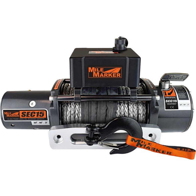 Mile Marker SEC15 Winch with Synthetic Rope & Strap