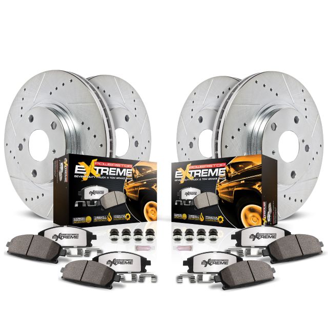 Power Stop Z36 Truck & Tow Brake Kit - Front & Rear Drilled & Slotted Rotors with Carbon-Fiber Ceramic Pads - Ford F-550 Super Duty (2017-2022)