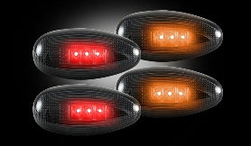 Recon Lighting Super Duty Dually Fender Lenses 4-Piece Set w/ 2 Red LED Lights and 2 Amber LED Lights - Smoked Lens w/ Black Trim — 2011-2023 Ford