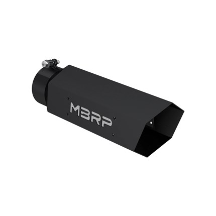 MBRP Hexagon Exhaust Tip - 5in Hex, 4in ID Inlet, 16in Length, Black Coated with SS Logo Plate (T5164BLK)